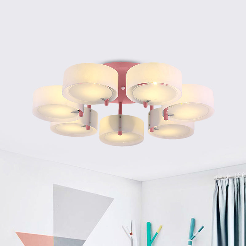 White Drum Semi Flush Ceiling Light Macaron Loft Milk Glass Ceiling Fixture for Study Room Clearhalo 'Ceiling Lights' 'Close To Ceiling Lights' 'Close to ceiling' 'Semi-flushmount' Lighting' 1871012