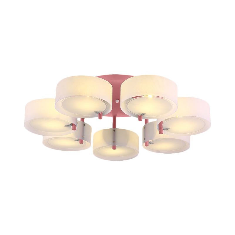 White Drum Semi Flush Ceiling Light Macaron Loft Milk Glass Ceiling Fixture for Study Room Clearhalo 'Ceiling Lights' 'Close To Ceiling Lights' 'Close to ceiling' 'Semi-flushmount' Lighting' 1871013