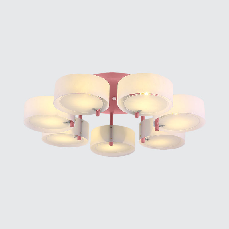 White Drum Semi Flush Ceiling Light Macaron Loft Milk Glass Ceiling Fixture for Study Room Clearhalo 'Ceiling Lights' 'Close To Ceiling Lights' 'Close to ceiling' 'Semi-flushmount' Lighting' 1871014