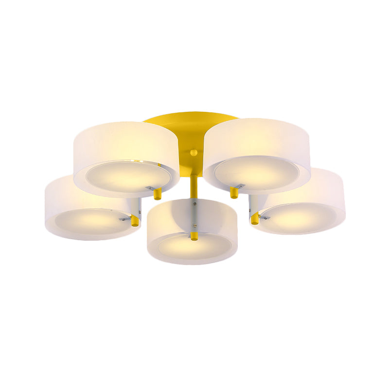 White Drum Semi Flush Ceiling Light Macaron Loft Milk Glass Ceiling Fixture for Study Room Clearhalo 'Ceiling Lights' 'Close To Ceiling Lights' 'Close to ceiling' 'Semi-flushmount' Lighting' 1871017