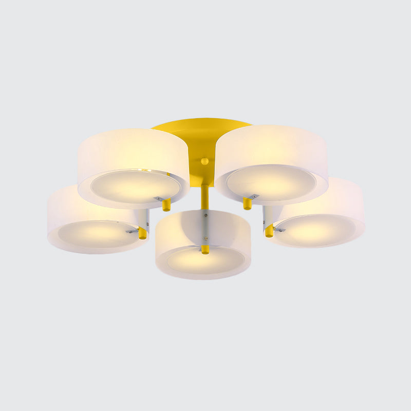 White Drum Semi Flush Ceiling Light Macaron Loft Milk Glass Ceiling Fixture for Study Room Clearhalo 'Ceiling Lights' 'Close To Ceiling Lights' 'Close to ceiling' 'Semi-flushmount' Lighting' 1871018