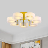 White Drum Semi Flush Ceiling Light Macaron Loft Milk Glass Ceiling Fixture for Study Room Clearhalo 'Ceiling Lights' 'Close To Ceiling Lights' 'Close to ceiling' 'Semi-flushmount' Lighting' 1871020