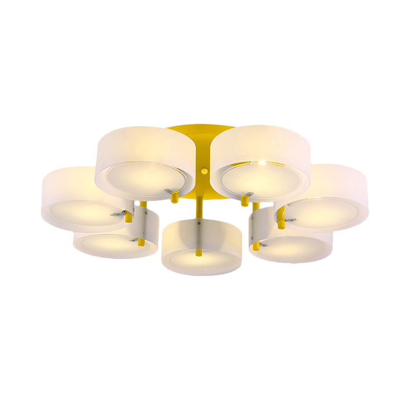 White Drum Semi Flush Ceiling Light Macaron Loft Milk Glass Ceiling Fixture for Study Room Clearhalo 'Ceiling Lights' 'Close To Ceiling Lights' 'Close to ceiling' 'Semi-flushmount' Lighting' 1871021