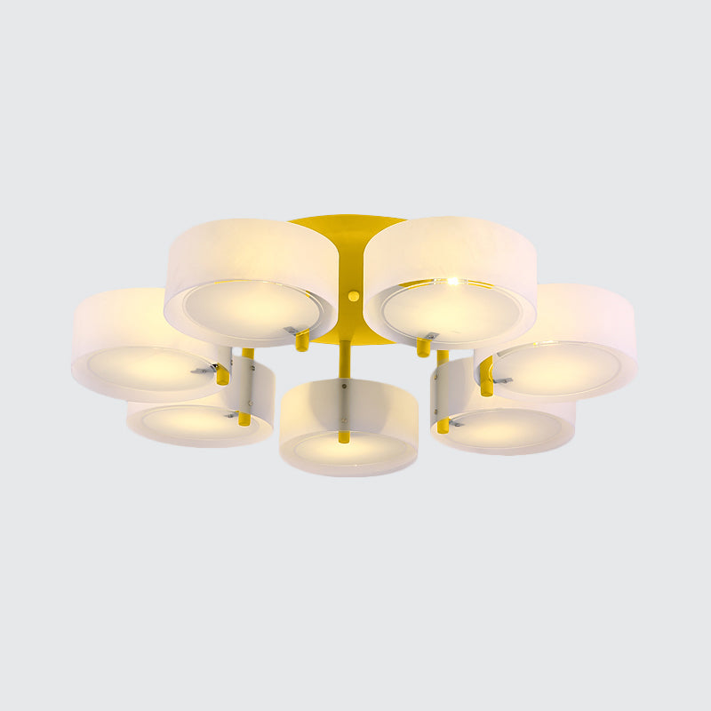 White Drum Semi Flush Ceiling Light Macaron Loft Milk Glass Ceiling Fixture for Study Room Clearhalo 'Ceiling Lights' 'Close To Ceiling Lights' 'Close to ceiling' 'Semi-flushmount' Lighting' 1871022