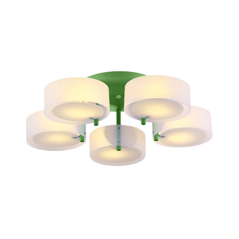 White Drum Semi Flush Ceiling Light Macaron Loft Milk Glass Ceiling Fixture for Study Room Clearhalo 'Ceiling Lights' 'Close To Ceiling Lights' 'Close to ceiling' 'Semi-flushmount' Lighting' 1871025