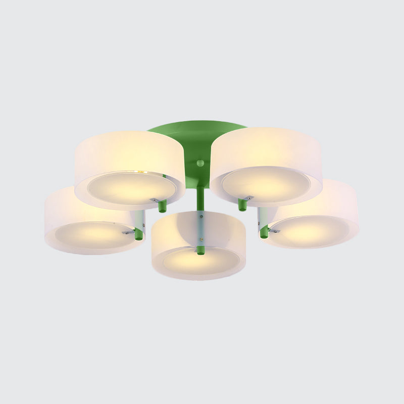 White Drum Semi Flush Ceiling Light Macaron Loft Milk Glass Ceiling Fixture for Study Room Clearhalo 'Ceiling Lights' 'Close To Ceiling Lights' 'Close to ceiling' 'Semi-flushmount' Lighting' 1871026