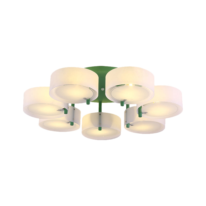 White Drum Semi Flush Ceiling Light Macaron Loft Milk Glass Ceiling Fixture for Study Room Clearhalo 'Ceiling Lights' 'Close To Ceiling Lights' 'Close to ceiling' 'Semi-flushmount' Lighting' 1871029