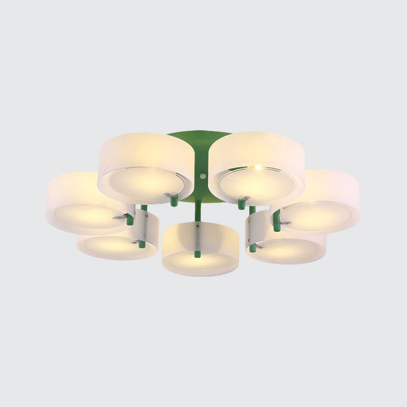 White Drum Semi Flush Ceiling Light Macaron Loft Milk Glass Ceiling Fixture for Study Room Clearhalo 'Ceiling Lights' 'Close To Ceiling Lights' 'Close to ceiling' 'Semi-flushmount' Lighting' 1871030