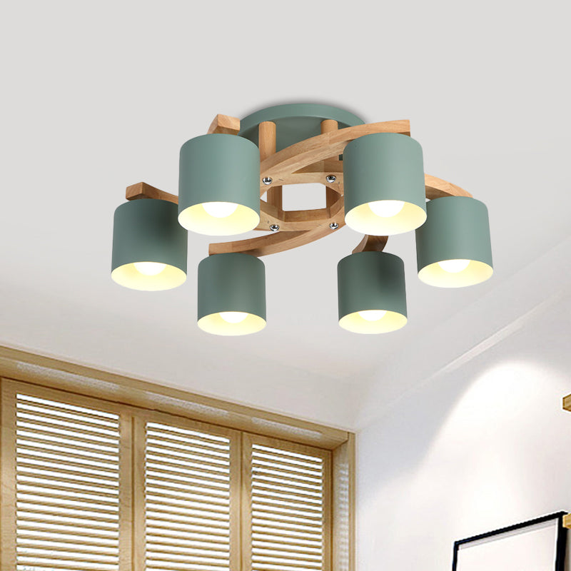 Cylinder Shade Semi Ceiling Mount Light Nordic Metal Flush Light for Living Room Villa Clearhalo 'Ceiling Lights' 'Close To Ceiling Lights' 'Close to ceiling' 'Semi-flushmount' Lighting' 1871037