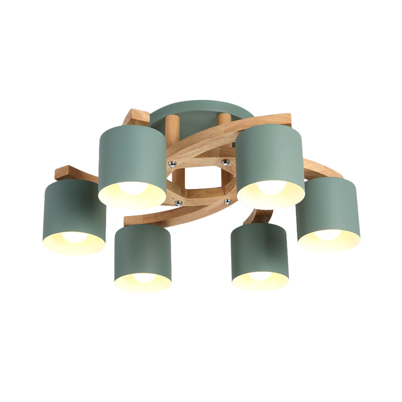 Cylinder Shade Semi Ceiling Mount Light Nordic Metal Flush Light for Living Room Villa Clearhalo 'Ceiling Lights' 'Close To Ceiling Lights' 'Close to ceiling' 'Semi-flushmount' Lighting' 1871038