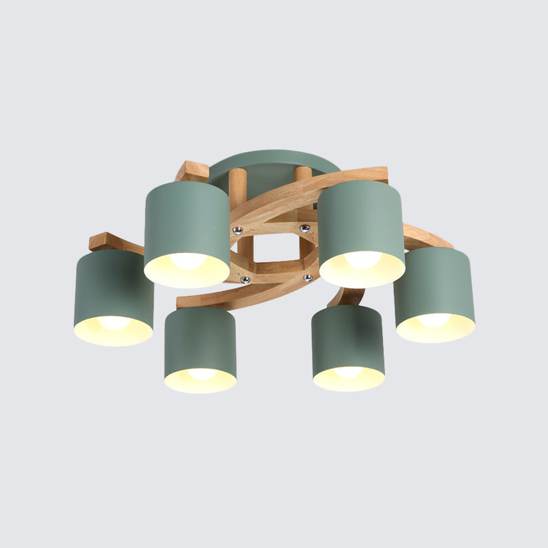 Cylinder Shade Semi Ceiling Mount Light Nordic Metal Flush Light for Living Room Villa Clearhalo 'Ceiling Lights' 'Close To Ceiling Lights' 'Close to ceiling' 'Semi-flushmount' Lighting' 1871039