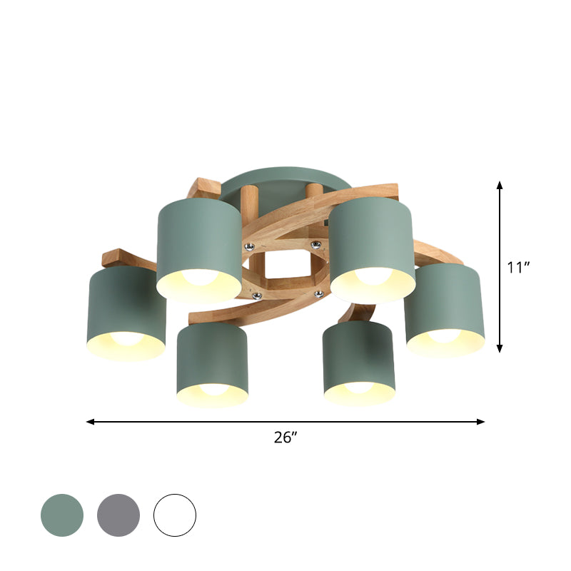 Cylinder Shade Semi Ceiling Mount Light Nordic Metal Flush Light for Living Room Villa Clearhalo 'Ceiling Lights' 'Close To Ceiling Lights' 'Close to ceiling' 'Semi-flushmount' Lighting' 1871040