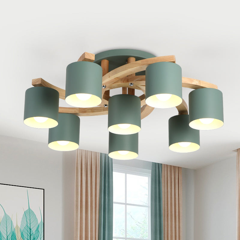 Cylinder Shade Semi Ceiling Mount Light Nordic Metal Flush Light for Living Room Villa Clearhalo 'Ceiling Lights' 'Close To Ceiling Lights' 'Close to ceiling' 'Semi-flushmount' Lighting' 1871042