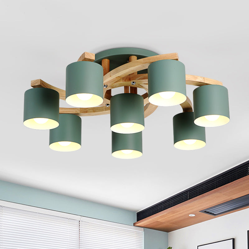 Cylinder Shade Semi Ceiling Mount Light Nordic Metal Flush Light for Living Room Villa Clearhalo 'Ceiling Lights' 'Close To Ceiling Lights' 'Close to ceiling' 'Semi-flushmount' Lighting' 1871043