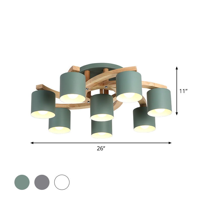 Cylinder Shade Semi Ceiling Mount Light Nordic Metal Flush Light for Living Room Villa Clearhalo 'Ceiling Lights' 'Close To Ceiling Lights' 'Close to ceiling' 'Semi-flushmount' Lighting' 1871045