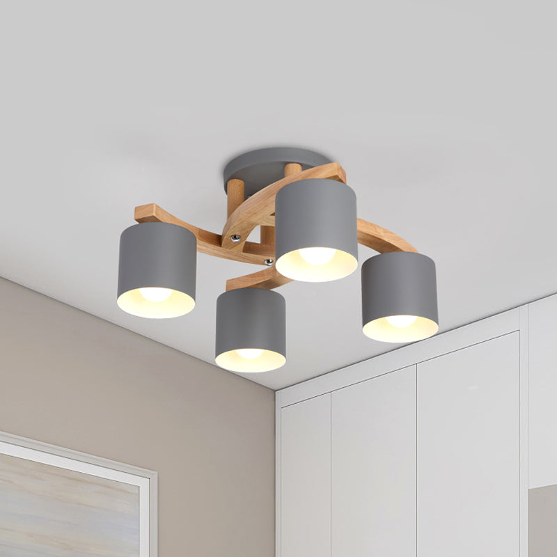 Cylinder Shade Semi Ceiling Mount Light Nordic Metal Flush Light for Living Room Villa Clearhalo 'Ceiling Lights' 'Close To Ceiling Lights' 'Close to ceiling' 'Semi-flushmount' Lighting' 1871047