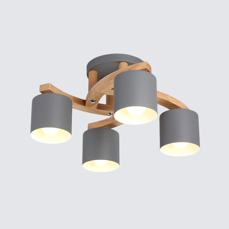 Cylinder Shade Semi Ceiling Mount Light Nordic Metal Flush Light for Living Room Villa Clearhalo 'Ceiling Lights' 'Close To Ceiling Lights' 'Close to ceiling' 'Semi-flushmount' Lighting' 1871049