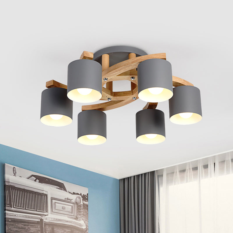 Cylinder Shade Semi Ceiling Mount Light Nordic Metal Flush Light for Living Room Villa Clearhalo 'Ceiling Lights' 'Close To Ceiling Lights' 'Close to ceiling' 'Semi-flushmount' Lighting' 1871051