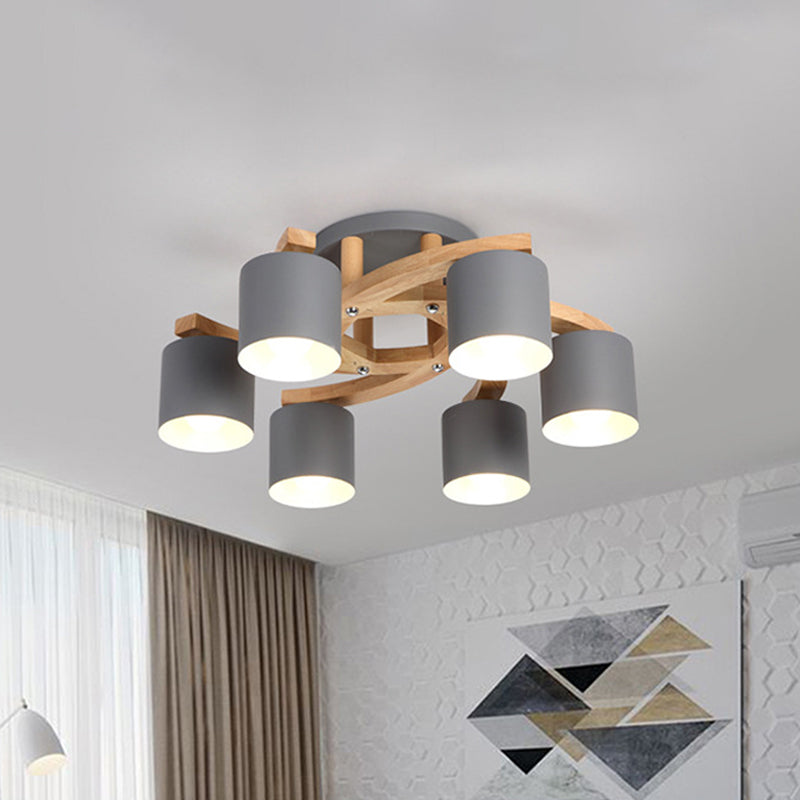 Cylinder Shade Semi Ceiling Mount Light Nordic Metal Flush Light for Living Room Villa Clearhalo 'Ceiling Lights' 'Close To Ceiling Lights' 'Close to ceiling' 'Semi-flushmount' Lighting' 1871052