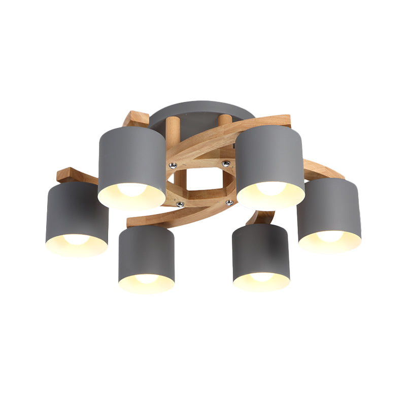 Cylinder Shade Semi Ceiling Mount Light Nordic Metal Flush Light for Living Room Villa Clearhalo 'Ceiling Lights' 'Close To Ceiling Lights' 'Close to ceiling' 'Semi-flushmount' Lighting' 1871053