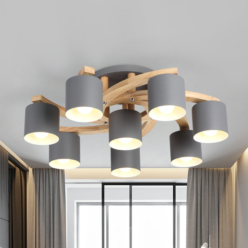 Cylinder Shade Semi Ceiling Mount Light Nordic Metal Flush Light for Living Room Villa 8 Grey Clearhalo 'Ceiling Lights' 'Close To Ceiling Lights' 'Close to ceiling' 'Semi-flushmount' Lighting' 1871054