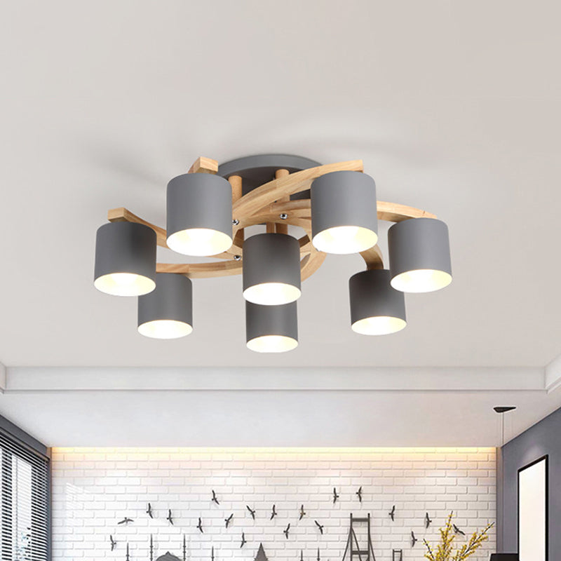 Cylinder Shade Semi Ceiling Mount Light Nordic Metal Flush Light for Living Room Villa Clearhalo 'Ceiling Lights' 'Close To Ceiling Lights' 'Close to ceiling' 'Semi-flushmount' Lighting' 1871055