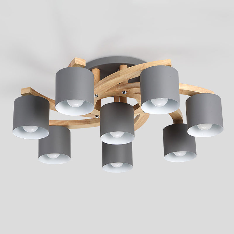 Cylinder Shade Semi Ceiling Mount Light Nordic Metal Flush Light for Living Room Villa Clearhalo 'Ceiling Lights' 'Close To Ceiling Lights' 'Close to ceiling' 'Semi-flushmount' Lighting' 1871057