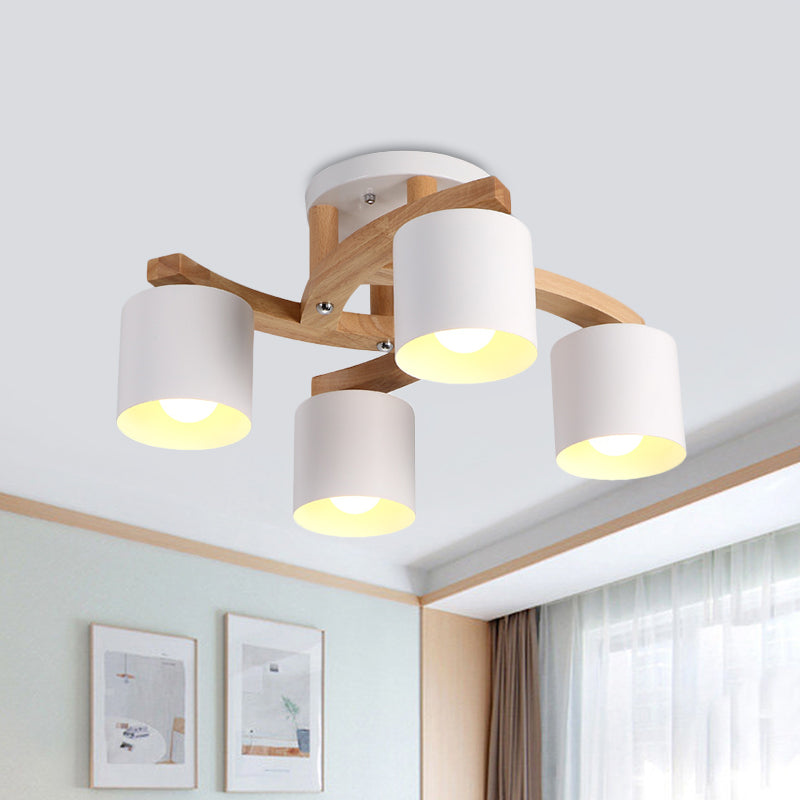 Cylinder Shade Semi Ceiling Mount Light Nordic Metal Flush Light for Living Room Villa 4 White Clearhalo 'Ceiling Lights' 'Close To Ceiling Lights' 'Close to ceiling' 'Semi-flushmount' Lighting' 1871058