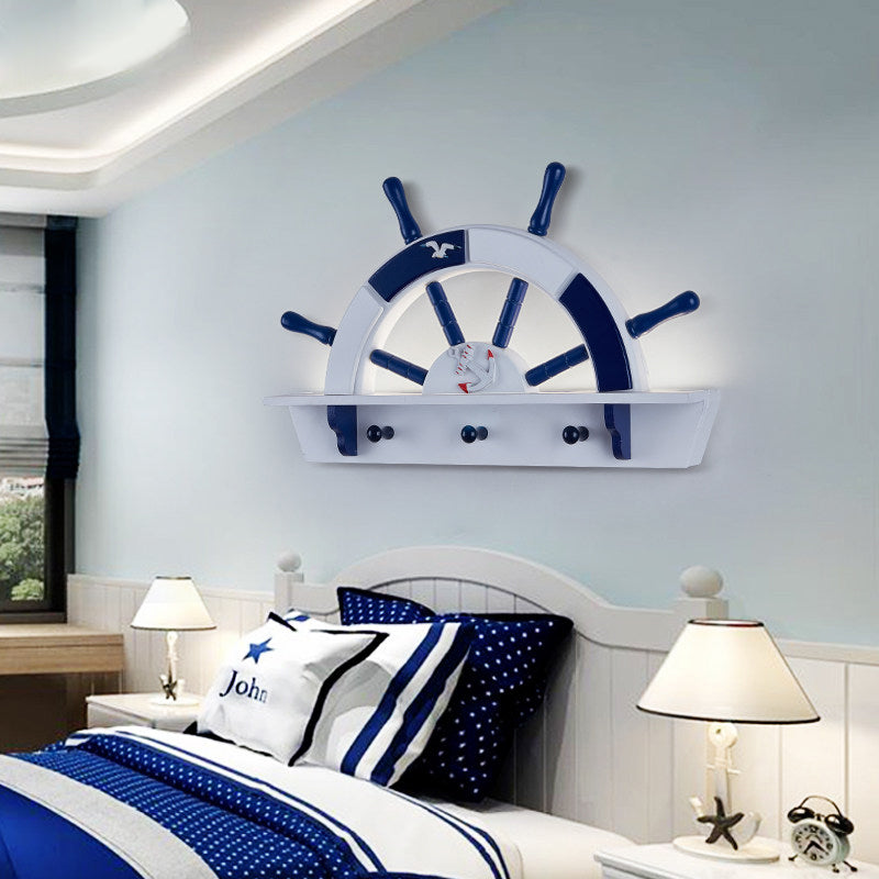 Half-Rudder Boys Bedroom Wall Sconce Acrylic Nautical LED Wall Light in Blue Blue Clearhalo 'Wall Lamps & Sconces' 'Wall Lights' Lighting' 187106