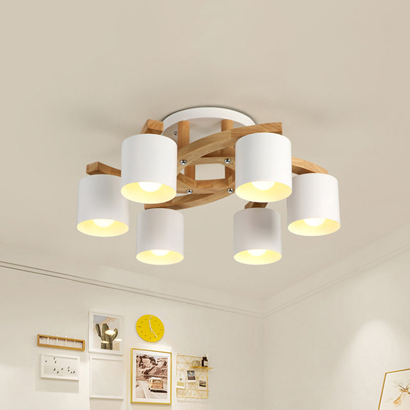 Cylinder Shade Semi Ceiling Mount Light Nordic Metal Flush Light for Living Room Villa Clearhalo 'Ceiling Lights' 'Close To Ceiling Lights' 'Close to ceiling' 'Semi-flushmount' Lighting' 1871063