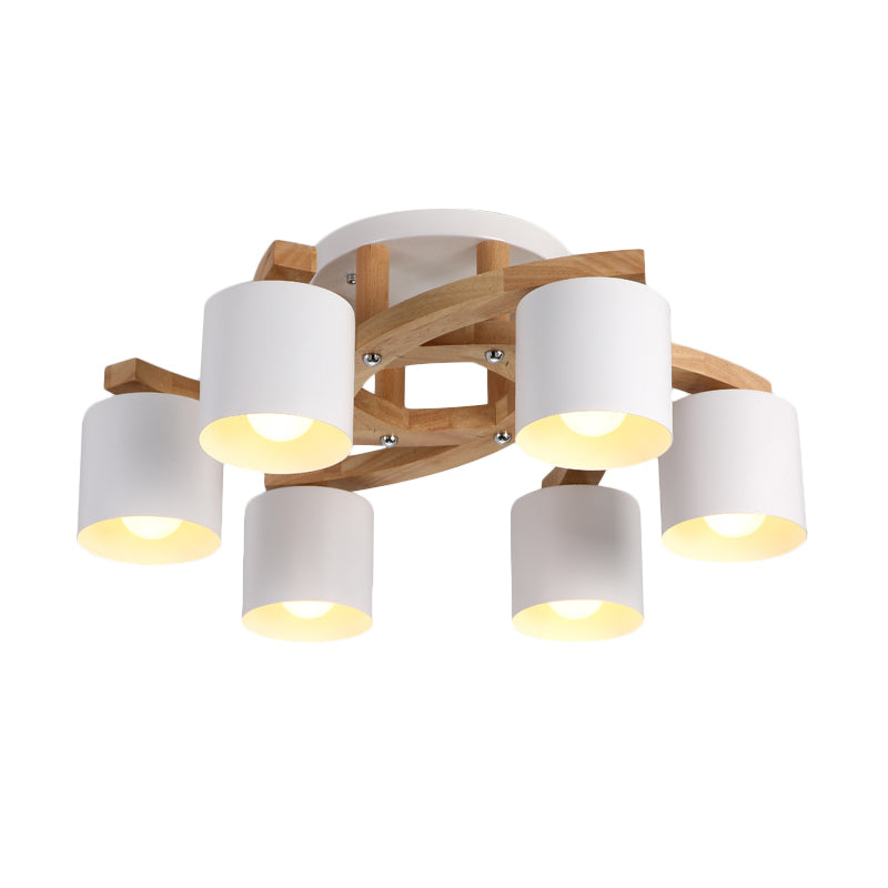 Cylinder Shade Semi Ceiling Mount Light Nordic Metal Flush Light for Living Room Villa Clearhalo 'Ceiling Lights' 'Close To Ceiling Lights' 'Close to ceiling' 'Semi-flushmount' Lighting' 1871064