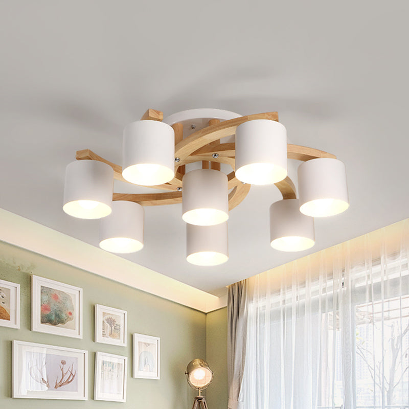 Cylinder Shade Semi Ceiling Mount Light Nordic Metal Flush Light for Living Room Villa 8 White Clearhalo 'Ceiling Lights' 'Close To Ceiling Lights' 'Close to ceiling' 'Semi-flushmount' Lighting' 1871066