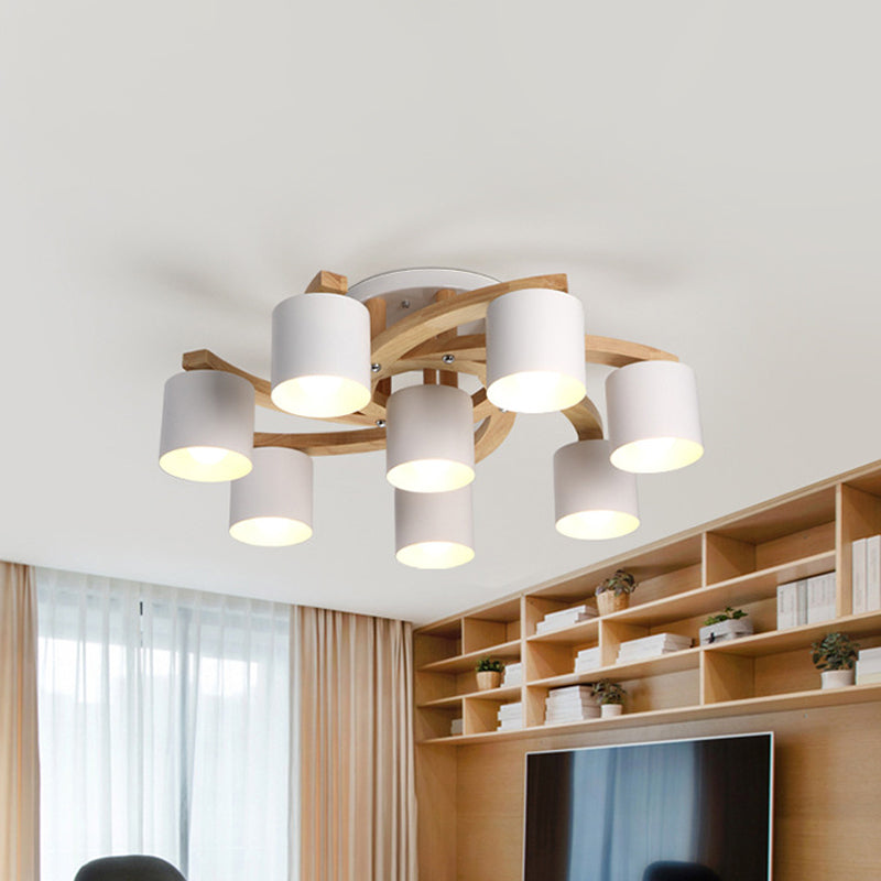 Cylinder Shade Semi Ceiling Mount Light Nordic Metal Flush Light for Living Room Villa Clearhalo 'Ceiling Lights' 'Close To Ceiling Lights' 'Close to ceiling' 'Semi-flushmount' Lighting' 1871067