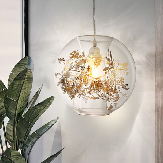 Living Room Orb Shade Pendant Light Transparent Glass One Head Contemporary Suspension Light Gold Clearhalo 'Ceiling Lights' 'Glass shade' 'Glass' 'Modern Pendants' 'Modern' 'Pendant Lights' 'Pendants' Lighting' 1871070