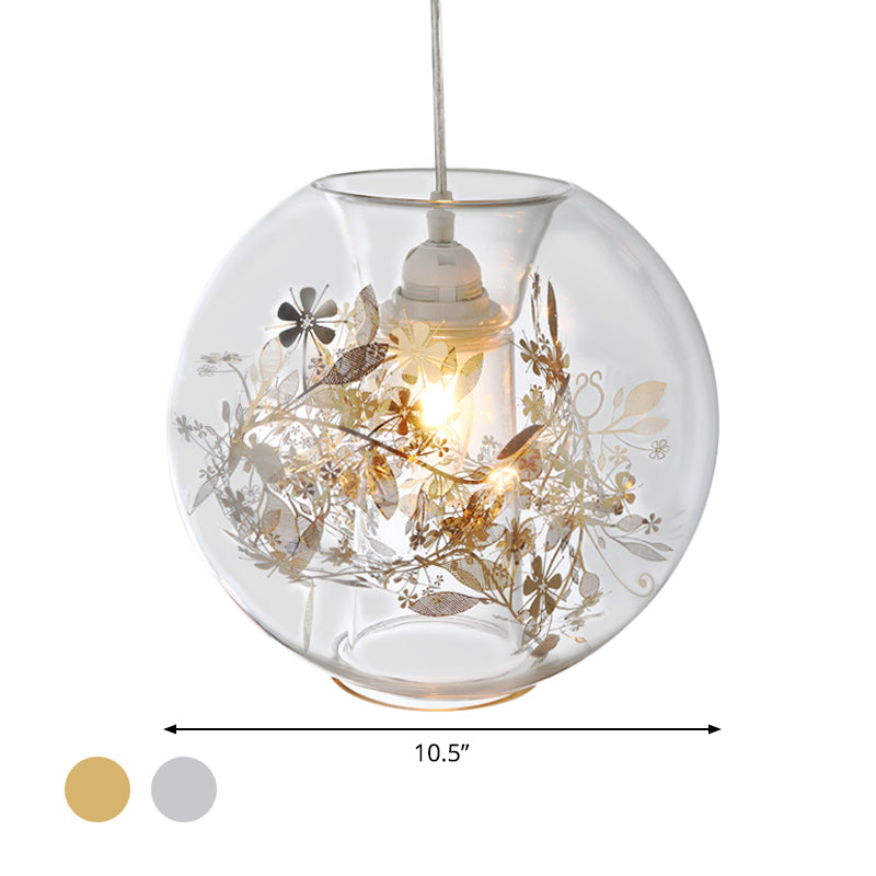 Living Room Orb Shade Pendant Light Transparent Glass One Head Contemporary Suspension Light Clearhalo 'Ceiling Lights' 'Glass shade' 'Glass' 'Modern Pendants' 'Modern' 'Pendant Lights' 'Pendants' Lighting' 1871074