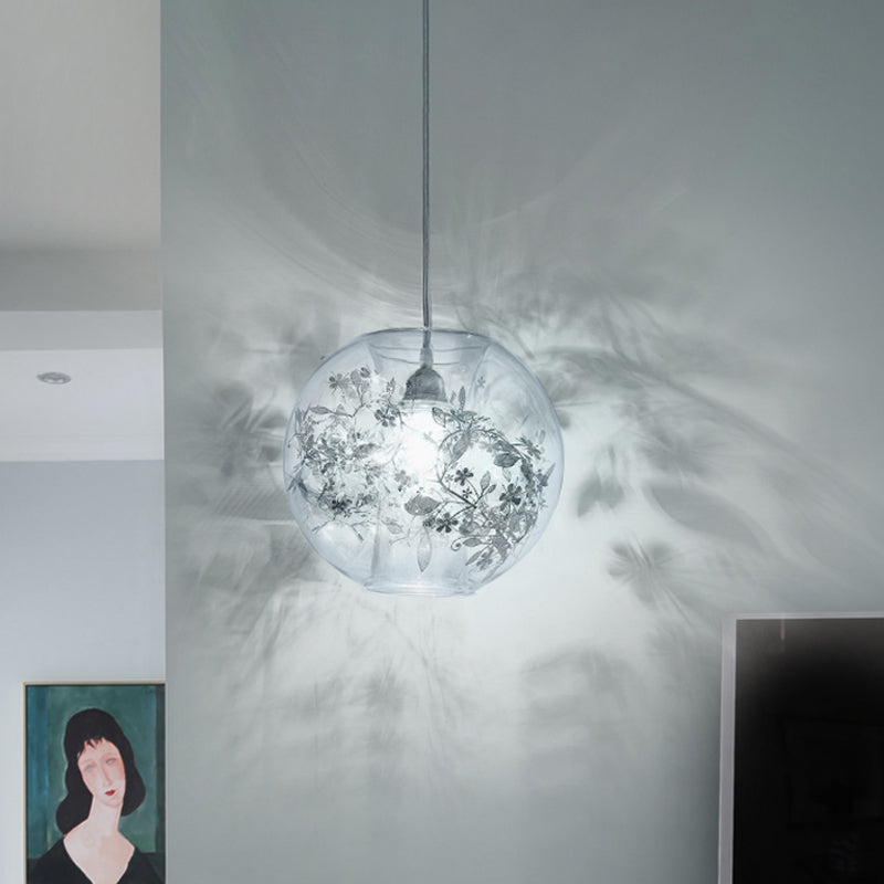 Living Room Orb Shade Pendant Light Transparent Glass One Head Contemporary Suspension Light Silver Clearhalo 'Ceiling Lights' 'Glass shade' 'Glass' 'Modern Pendants' 'Modern' 'Pendant Lights' 'Pendants' Lighting' 1871075