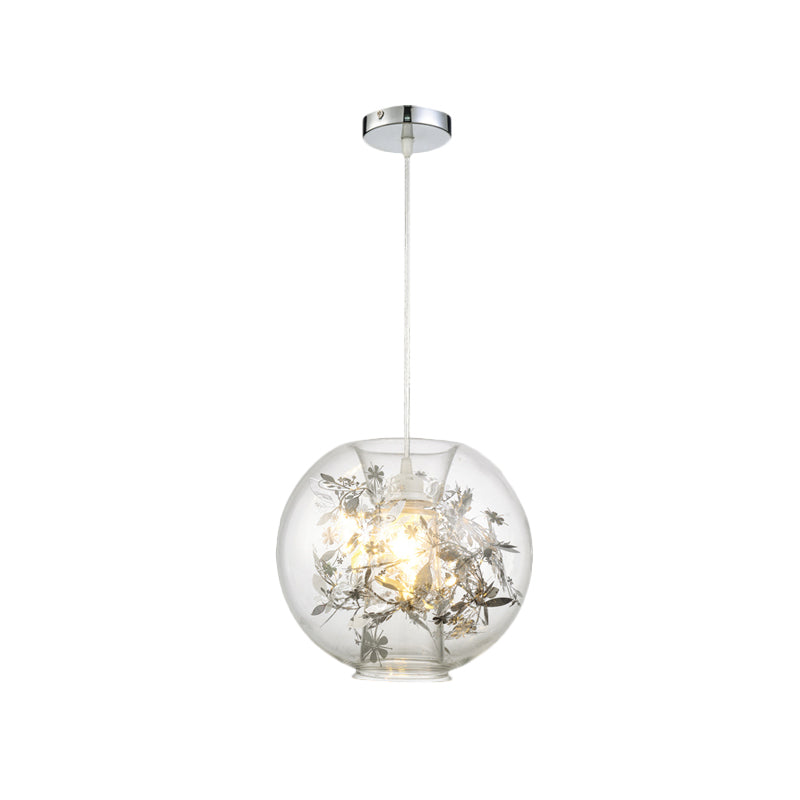 Living Room Orb Shade Pendant Light Transparent Glass One Head Contemporary Suspension Light Clearhalo 'Ceiling Lights' 'Glass shade' 'Glass' 'Modern Pendants' 'Modern' 'Pendant Lights' 'Pendants' Lighting' 1871078