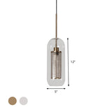 Capsule Shape Hanging Light 1 Light Modern Clear Glass Ceiling Lamp with Mesh Screen for Balcony Clearhalo 'Ceiling Lights' 'Glass shade' 'Glass' 'Modern Pendants' 'Modern' 'Pendant Lights' 'Pendants' Lighting' 1871106