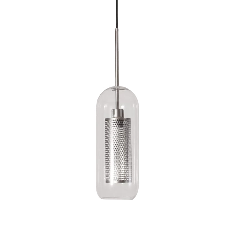 Capsule Shape Hanging Light 1 Light Modern Clear Glass Ceiling Lamp with Mesh Screen for Balcony Clearhalo 'Ceiling Lights' 'Glass shade' 'Glass' 'Modern Pendants' 'Modern' 'Pendant Lights' 'Pendants' Lighting' 1871110