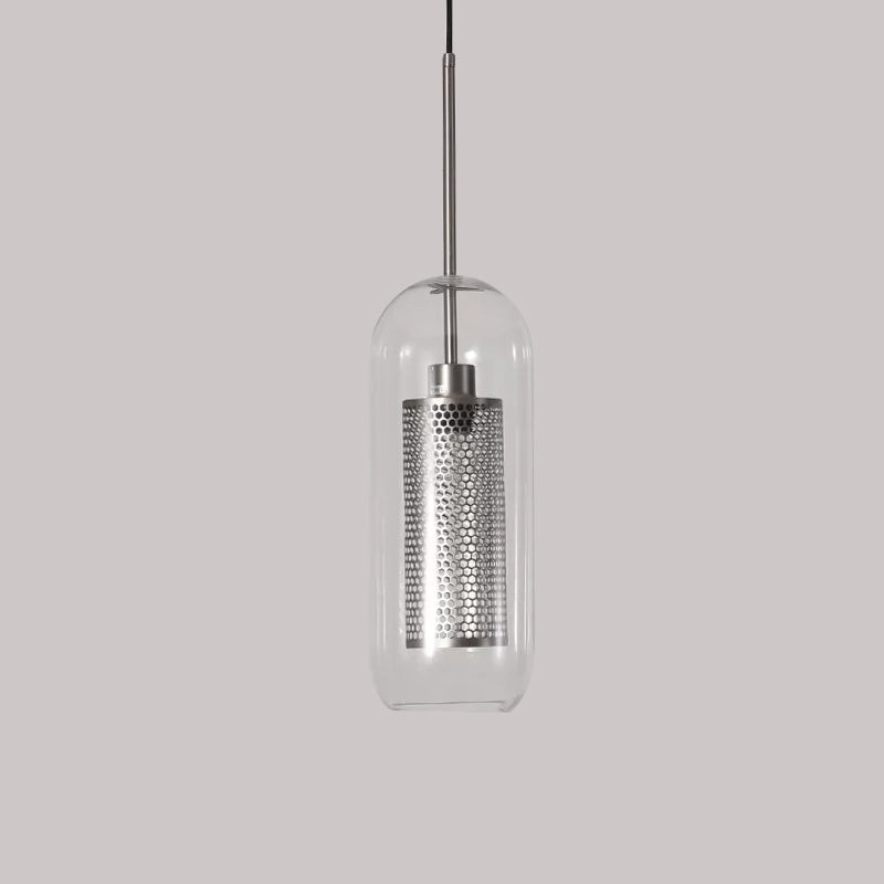 Capsule Shape Hanging Light 1 Light Modern Clear Glass Ceiling Lamp with Mesh Screen for Balcony Clearhalo 'Ceiling Lights' 'Glass shade' 'Glass' 'Modern Pendants' 'Modern' 'Pendant Lights' 'Pendants' Lighting' 1871111