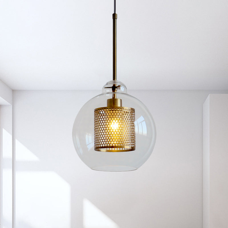 1 Light Orb Pendant Light Contemporary Clear Glass Metal Ceiling Hanging Light for Dining Room Bronze Clearhalo 'Ceiling Lights' 'Glass shade' 'Glass' 'Modern Pendants' 'Modern' 'Pendant Lights' 'Pendants' Lighting' 1871112