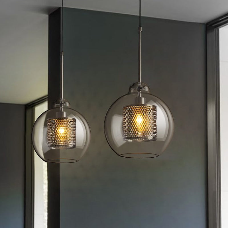 1 Light Orb Pendant Light Contemporary Clear Glass Metal Ceiling Hanging Light for Dining Room Clearhalo 'Ceiling Lights' 'Glass shade' 'Glass' 'Modern Pendants' 'Modern' 'Pendant Lights' 'Pendants' Lighting' 1871113