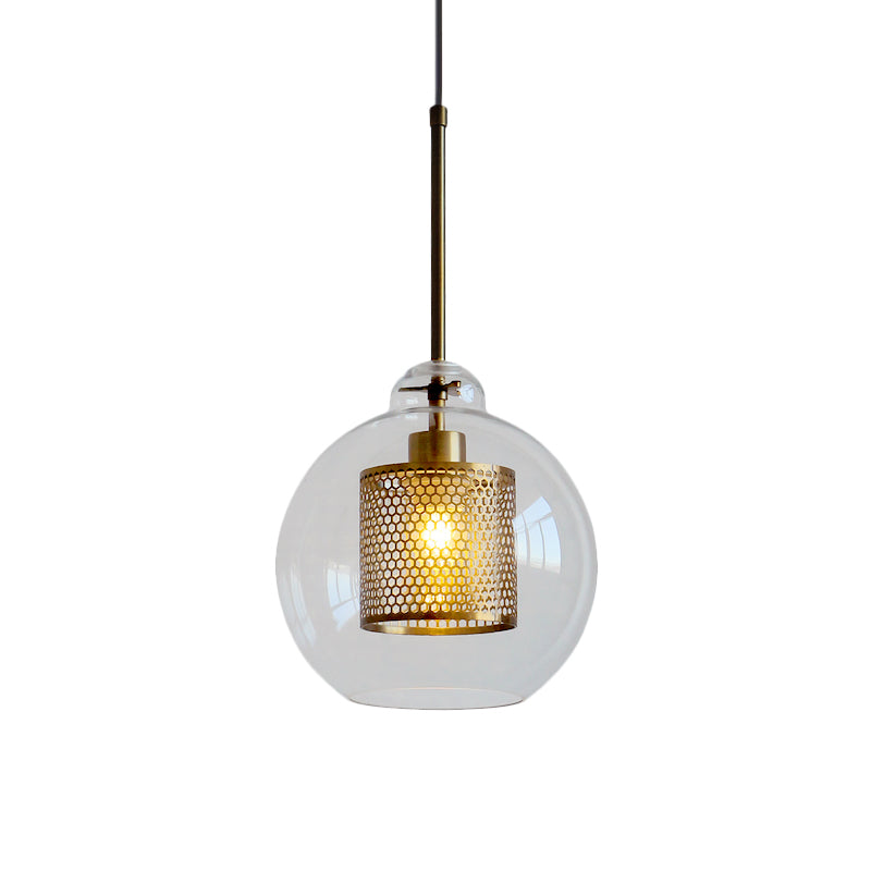 1 Light Orb Pendant Light Contemporary Clear Glass Metal Ceiling Hanging Light for Dining Room Clearhalo 'Ceiling Lights' 'Glass shade' 'Glass' 'Modern Pendants' 'Modern' 'Pendant Lights' 'Pendants' Lighting' 1871114