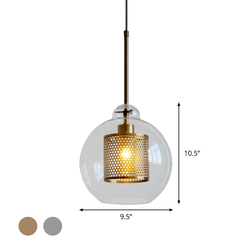 1 Light Orb Pendant Light Contemporary Clear Glass Metal Ceiling Hanging Light for Dining Room Clearhalo 'Ceiling Lights' 'Glass shade' 'Glass' 'Modern Pendants' 'Modern' 'Pendant Lights' 'Pendants' Lighting' 1871116