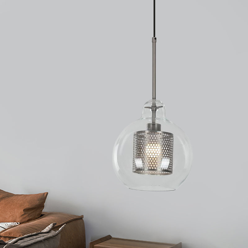 1 Light Orb Pendant Light Contemporary Clear Glass Metal Ceiling Hanging Light for Dining Room Chrome Clearhalo 'Ceiling Lights' 'Glass shade' 'Glass' 'Modern Pendants' 'Modern' 'Pendant Lights' 'Pendants' Lighting' 1871117