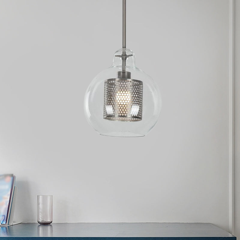 1 Light Orb Pendant Light Contemporary Clear Glass Metal Ceiling Hanging Light for Dining Room Clearhalo 'Ceiling Lights' 'Glass shade' 'Glass' 'Modern Pendants' 'Modern' 'Pendant Lights' 'Pendants' Lighting' 1871118