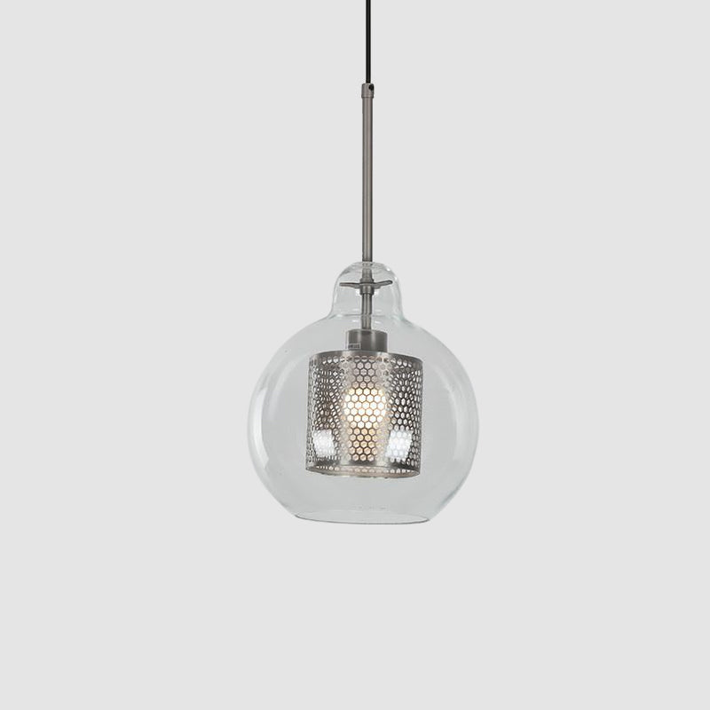 1 Light Orb Pendant Light Contemporary Clear Glass Metal Ceiling Hanging Light for Dining Room Clearhalo 'Ceiling Lights' 'Glass shade' 'Glass' 'Modern Pendants' 'Modern' 'Pendant Lights' 'Pendants' Lighting' 1871120