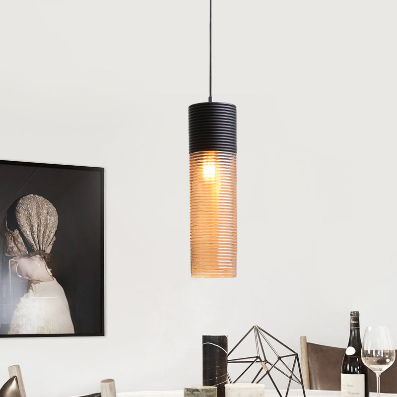 Hotel Dining Table Hanging Light Ridged Glass Single Light Contemporary Pendant Light in Amber Amber 4" Clearhalo 'Ceiling Lights' 'Glass shade' 'Glass' 'Modern Pendants' 'Modern' 'Pendant Lights' 'Pendants' Lighting' 1871121