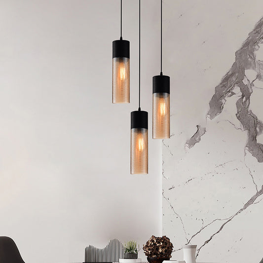 Hotel Dining Table Hanging Light Ridged Glass Single Light Contemporary Pendant Light in Amber Clearhalo 'Ceiling Lights' 'Glass shade' 'Glass' 'Modern Pendants' 'Modern' 'Pendant Lights' 'Pendants' Lighting' 1871122