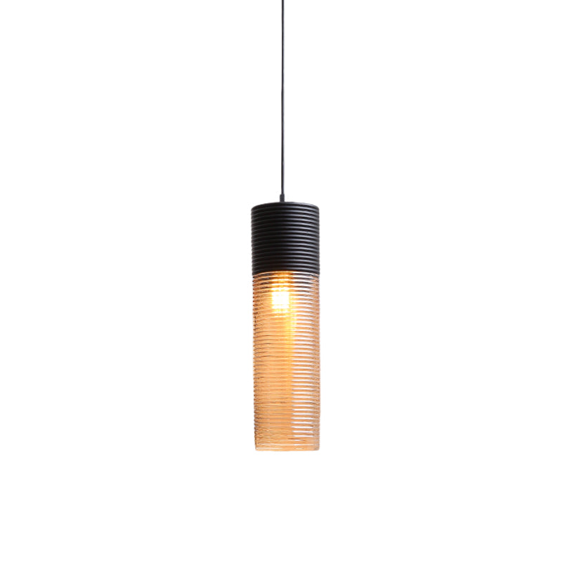 Hotel Dining Table Hanging Light Ridged Glass Single Light Contemporary Pendant Light in Amber Clearhalo 'Ceiling Lights' 'Glass shade' 'Glass' 'Modern Pendants' 'Modern' 'Pendant Lights' 'Pendants' Lighting' 1871123